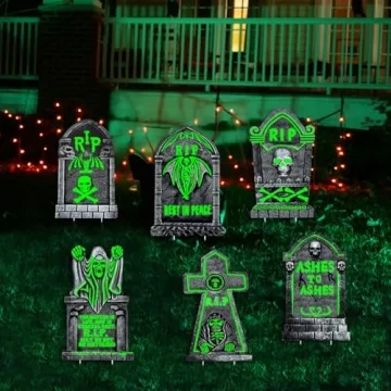 Glowing in The Dark Halloween Tombstones Decoration, 6Pcs 16.5"x10" Spooky Graveyard Outdoor Decor f...