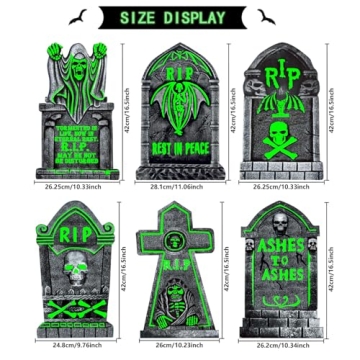 Glowing Halloween Tombstones for Outdoor Decor - 6 Pcs