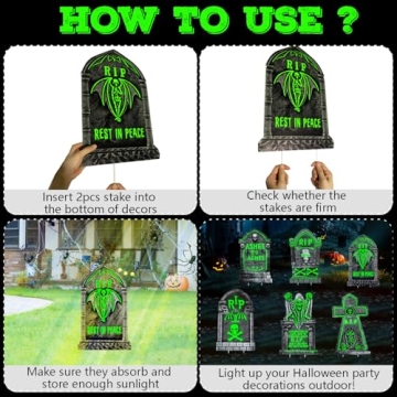 Glowing Halloween Tombstones for Outdoor Decor - 6 Pcs