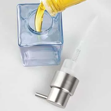 mDesign Modern Square Glass Refillable Foaming Hand Soap Dispenser Pump Bottle for Bathroom Vanities or Kitchen Sink, Countertops - Navy Blue/Brushed