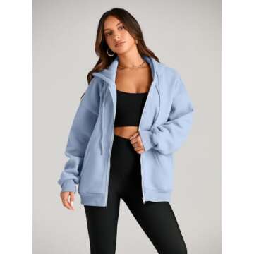 EFAN Women Zip Up Hoodies Oversized Sweatshirt Jacket 2024 Fall Fleece Cute Pullover Hooded Tops Teen Girls Casual Loose Fit Y2k Trendy Fashion Gym Clothes Outfits Sky Blue M