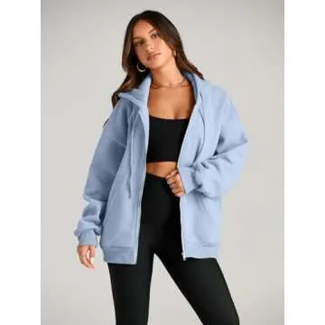 EFAN Women Zip Up Hoodies Oversized Sweatshirt Jacket 2024 Fall Fleece Cute Pullover Hooded Tops Teen Girls Casual Loose Fit Y2k Trendy Fashion Gym Clothes Outfits Sky Blue M