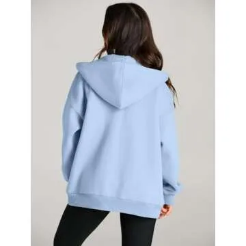 EFAN Women Zip Up Hoodies Oversized Sweatshirt Jacket 2024 Fall Fleece Cute Pullover Hooded Tops Teen Girls Casual Loose Fit Y2k Trendy Fashion Gym Clothes Outfits Sky Blue M