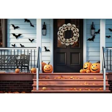GIFTEXPRESS 16 Inch Halloween Spooky Scary Skull Wreath Decoration Halloween Door Wreath Gothic Grapevine Front Door Décor