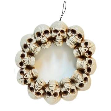 GIFTEXPRESS 16 Inch Halloween Spooky Scary Skull Wreath Decoration Halloween Door Wreath Gothic Grapevine Front Door Décor