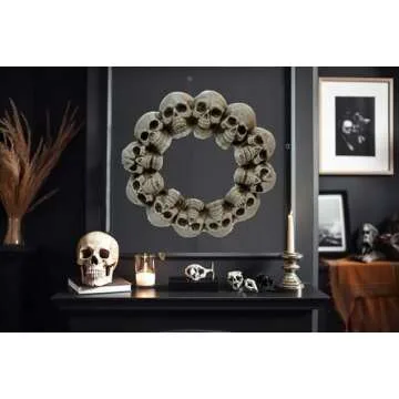 GIFTEXPRESS 16 Inch Halloween Spooky Scary Skull Wreath Decoration Halloween Door Wreath Gothic Grapevine Front Door Décor