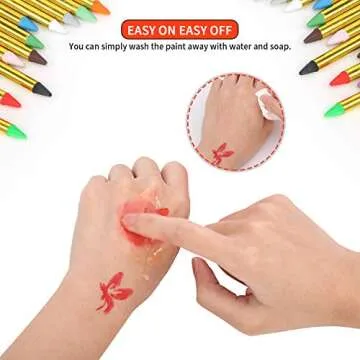 Face Paint Crayons for Kids, 36 Makeup Sticks & 36 Stencils, Professtional Face Painting kit for Halloween or Birthday Party, 6 Fluorescent, 6 Metallic & 24 Classic Colors, Safe for Sensitive Skin
