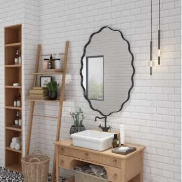 CHARMOR 24x36 Oval Bathroom Mirror, Matte Black Wavy Framed Bathroom Mirror, Irregular Mirror for Wall, Anti-Rust(Horizontal/Vertical)