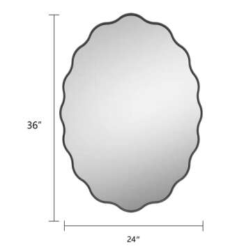 CHARMOR 24x36 Oval Bathroom Mirror, Matte Black Wavy Framed Bathroom Mirror, Irregular Mirror for Wall, Anti-Rust(Horizontal/Vertical)