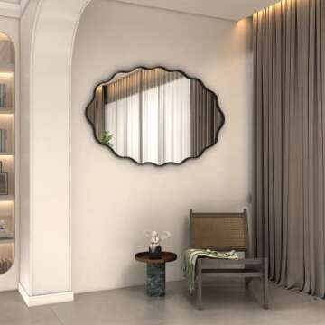 CHARMOR 24x36 Oval Bathroom Mirror, Matte Black Wavy Framed Bathroom Mirror, Irregular Mirror for Wall, Anti-Rust(Horizontal/Vertical)