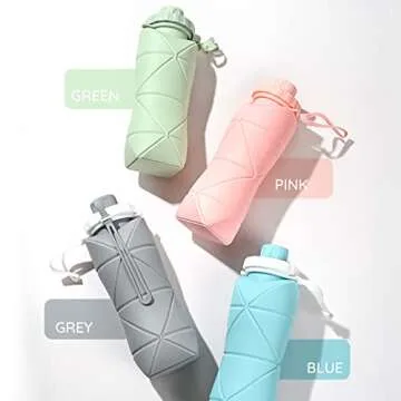 1st Heaven Collapsible Water Bottle, Silicone Foldable Water Bottles For Travel, Easy-To-Carry Design And Compact Size, BPA Free, 20 oz (Green)