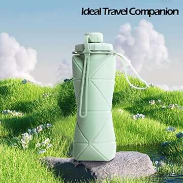 1st Heaven Collapsible Water Bottle, Silicone Foldable Water Bottles For Travel, Easy-To-Carry Design And Compact Size, BPA Free, 20 oz (Green)