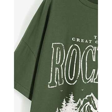 Great Canadian Rockies Shirt Women Rocky Mountains Short Sleeve Oversized Tee Y2k Graphic Round Neck Casual Top A-Green