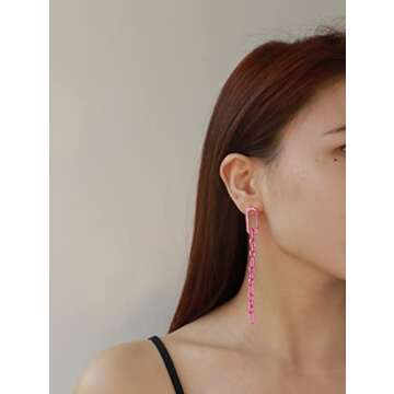 Donabus Statement Pink Jewelry Set,Dopamine Brights Electroplated Chunky Chain Bracelet Necklace Ear...