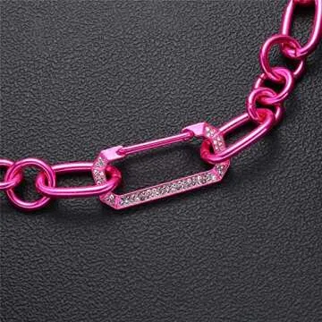 Donabus Statement Pink Jewelry Set,Dopamine Brights Electroplated Chunky Chain Bracelet Necklace Earrings Set for Partywear