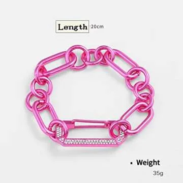 Donabus Statement Pink Jewelry Set,Dopamine Brights Electroplated Chunky Chain Bracelet Necklace Earrings Set for Partywear
