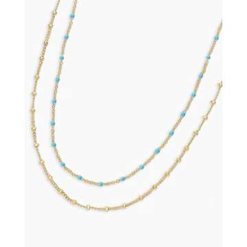 gorjana Women's Capri Layer Necklace, 18K Gold Plated, Turquoise Enamel Beads, Pre-Layered Double Ch...