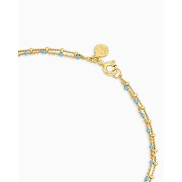gorjana Women's Capri Layer Necklace, 18K Gold Plated, Turquoise Enamel Beads, Pre-Layered Double Chain, Adjustable Collarbone Jewelry