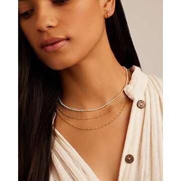 gorjana Women's Capri Layer Necklace, 18K Gold Plated, Turquoise Enamel Beads, Pre-Layered Double Chain, Adjustable Collarbone Jewelry