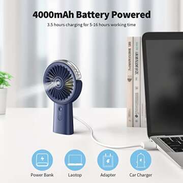 Otlonpe Misting Fan Portable Fan with Mist, 4000 mAh Rechargeable Handheld Fan Battery Operated Water Spray Mister Fan, Small Personal Hand Held Fan Power Bank for Travel Men Women, Dark Blue