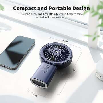 Otlonpe Misting Fan Portable Fan with Mist, 4000 mAh Rechargeable Handheld Fan Battery Operated Water Spray Mister Fan, Small Personal Hand Held Fan Power Bank for Travel Men Women, Dark Blue