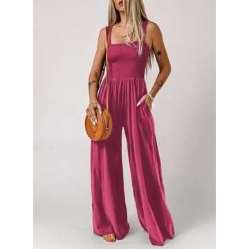 Dokotoo Womens Plus Size Rose Jumpsuits for Women Overalls Loose Casual Wide Leg One Piece Sleeveless Solid Jumpsuit Long Pant Rompers with Pockets X-Large