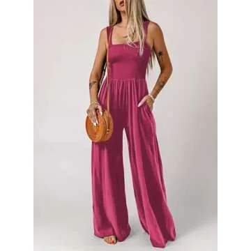 Dokotoo Womens Plus Size Rose Jumpsuits for Women Overalls Loose Casual Wide Leg One Piece Sleeveless Solid Jumpsuit Long Pant Rompers with Pockets X-Large