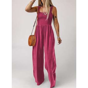 Dokotoo Womens Plus Size Rose Jumpsuits for Women Overalls Loose Casual Wide Leg One Piece Sleeveless Solid Jumpsuit Long Pant Rompers with Pockets X-Large