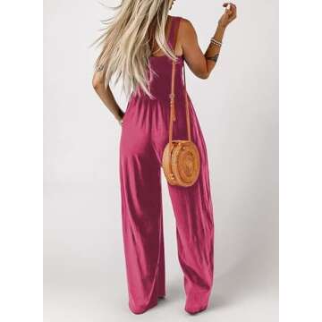 Dokotoo Womens Plus Size Rose Jumpsuits for Women Overalls Loose Casual Wide Leg One Piece Sleeveless Solid Jumpsuit Long Pant Rompers with Pockets X-Large
