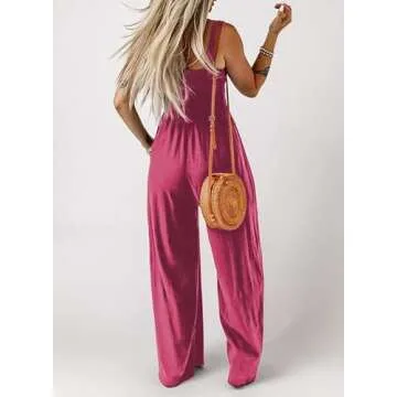 Dokotoo Womens Plus Size Rose Jumpsuits for Women Overalls Loose Casual Wide Leg One Piece Sleeveless Solid Jumpsuit Long Pant Rompers with Pockets X-Large