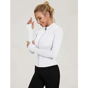 LUYAA Workout Jackets for Women Full Zip Up Lightweight Athletic Jacket Slim Fit Track Gym Clothes White S