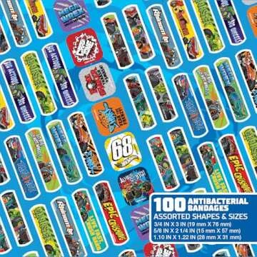 Hot Wheels Monster Trucks Antibacterial Kids Bandages, 3 Assorted Sizes 100 CT | Wear Like Stickers, Flexible Adhesive Bandages for Minor Cuts, Scrapes, and Burns. Great Gift idea for Kids