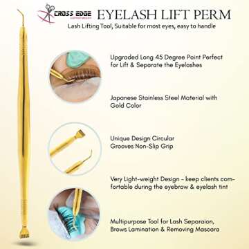 Pro Eyelash Lift Perm Tool Lash Separator Tint Tool Stainless Steel Eyelash Separator Lash Lift Rods with Separating Comb for Eyelash Eyebrow Perming Tinting Curling Extensions Supplies (Gold)