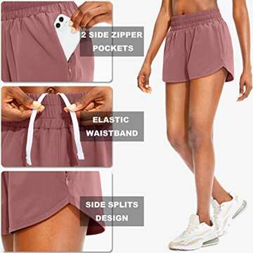 SANTINY Women's Running Shorts with Zip Pockets High Waisted Athletic Workout Gym Shorts for Women w...