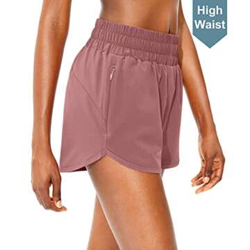 SANTINY Women's Running Shorts with Zip Pockets High Waisted Athletic Workout Gym Shorts for Women with Liner (Old Rose_M)