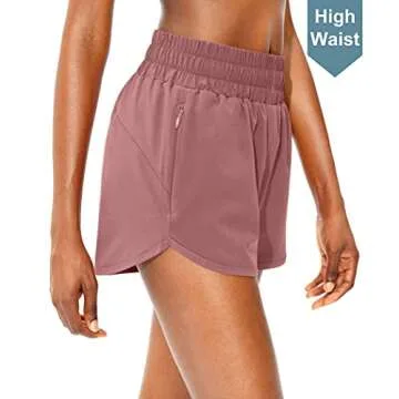 SANTINY Women's Running Shorts with Zip Pockets High Waisted Athletic Workout Gym Shorts for Women with Liner (Old Rose_M)
