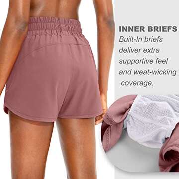 SANTINY Women's Running Shorts with Zip Pockets High Waisted Athletic Workout Gym Shorts for Women with Liner (Old Rose_M)