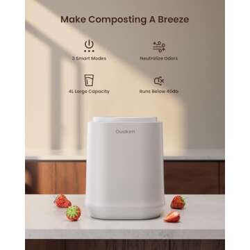 Ouaken Electric Composter for Kitchen, 4L Smart Countertop Compost Bin, Odorless | Low Noise | No Le...