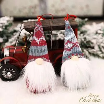 Gnomes Christmas Tree Ornaments Set of 8, Christmas Ornaments 2022 Handmade Plush Gnomes Santa Elf H...