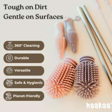 Haakaa Silicone Cleaning Brush Kit – Household Cleaning Brushes for Bottles and Crevices – Food-...