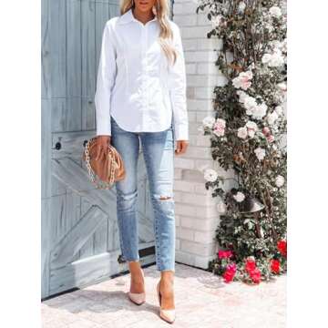 siliteelon Women's Button Down Shirts Long Sleeve Dress Shirts Wrinkle Free Collared Work Office Solid Blouses Corset Tops - White XL
