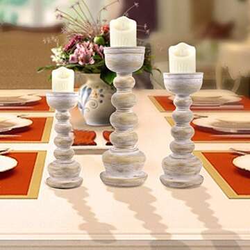 Gmart Antique Wash Wook Look Finish Resin Pillar Candle Holders Set of 3, Decorative for Home Accents,Ideal for LED and Pillar Candles, Gifts for Home, Living Room, Dinning Room, Kitchen.