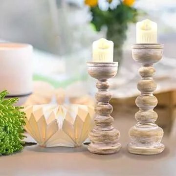 Gmart Antique Wash Wook Look Finish Resin Pillar Candle Holders Set of 3, Decorative for Home Accents,Ideal for LED and Pillar Candles, Gifts for Home, Living Room, Dinning Room, Kitchen.