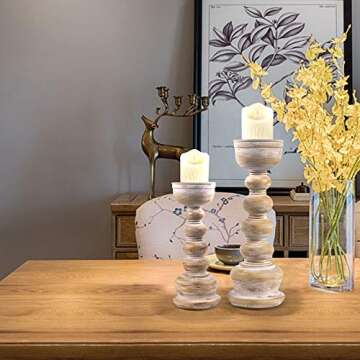 Gmart Antique Wash Wook Look Finish Resin Pillar Candle Holders Set of 3, Decorative for Home Accents,Ideal for LED and Pillar Candles, Gifts for Home, Living Room, Dinning Room, Kitchen.