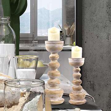 Gmart Antique Wash Wook Look Finish Resin Pillar Candle Holders Set of 3, Decorative for Home Accents,Ideal for LED and Pillar Candles, Gifts for Home, Living Room, Dinning Room, Kitchen.