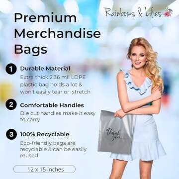 Rainbows & Lilies 100 Thank You Plastic Bags with Handles