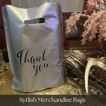 Rainbows & Lilies 100 Thank You Plastic Bags with Handles