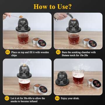 Cocktail Smoker Kit with Torch & 4 Flavors Wood Smoker Chips, iTayga Ceramics Whiskey Smoker Kit for Cocktails, Whiskey, Drinks, Bourbon - Unique Gifts for Men/Father/Husband/Friends(No Butane) -Black