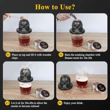 Cocktail Smoker Kit with Torch & 4 Flavors Wood Smoker Chips, iTayga Ceramics Whiskey Smoker Kit for Cocktails, Whiskey, Drinks, Bourbon - Unique Gifts for Men/Father/Husband/Friends(No Butane) -Black