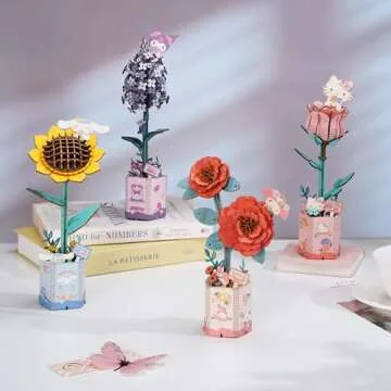 Hands Craft Hello Kitty and Friends My Melody Red Camellia 3D Wooden Puzzle Kit | DIY Flower Model | Arts & Crafts for Adults & Kids | Creative Hobby Kits | Wood Building Set | Unique Gift